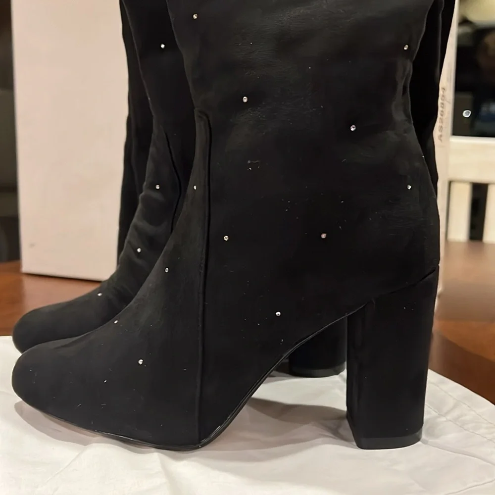 RAYE Isabella Over the Knee Boots Black Silver Embellished Size 6.5 New